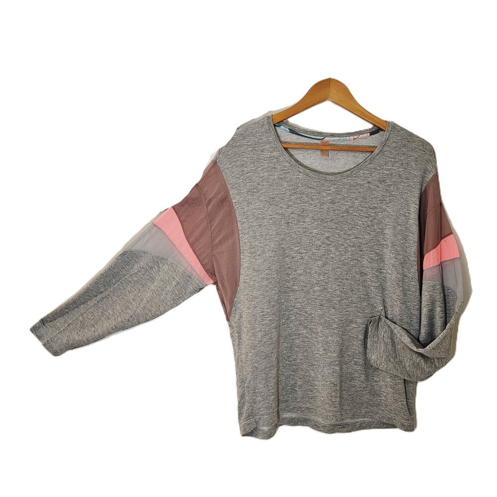 Maaji Gray Pink Knit Top Womens M Mesh Accents Athleisure Yoga